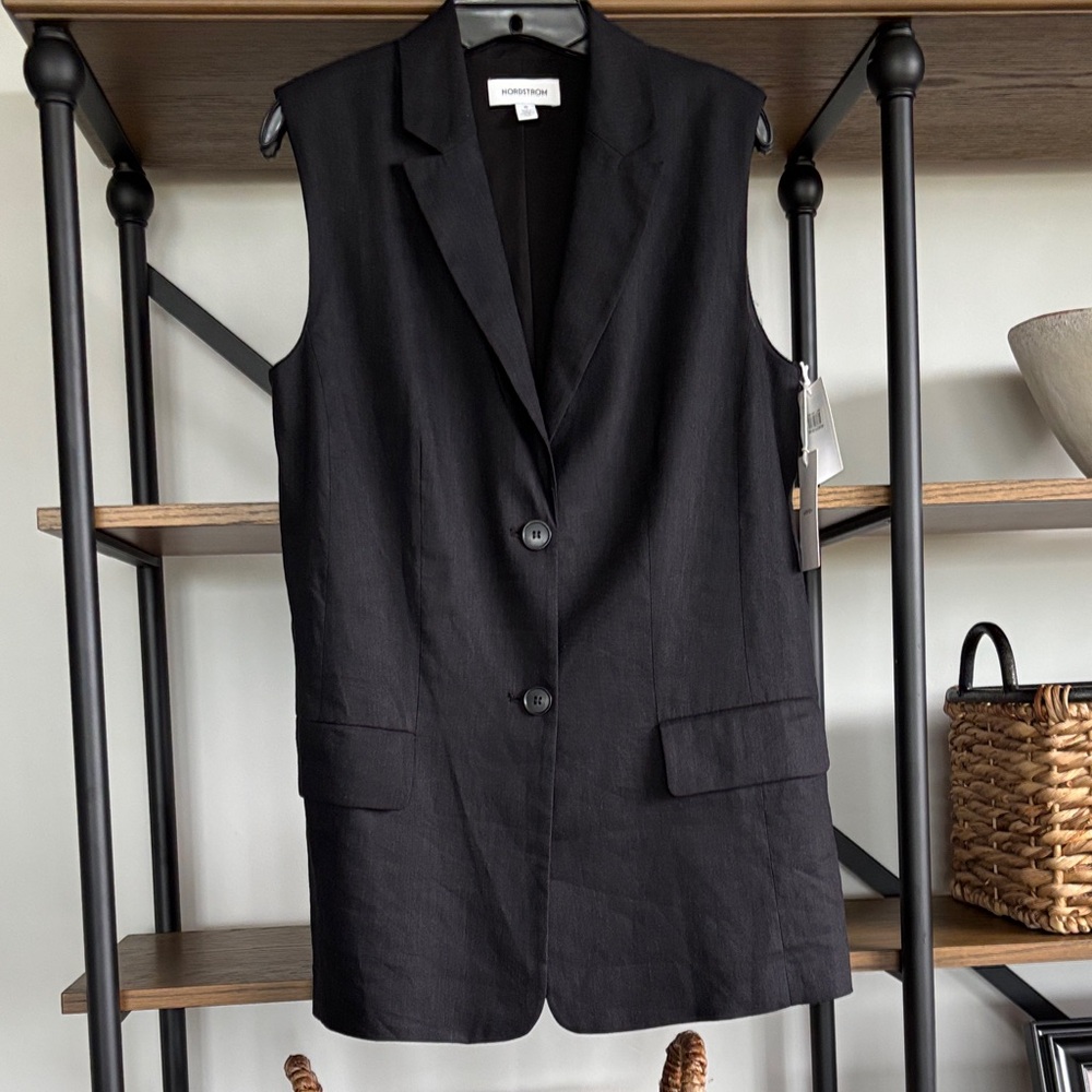 Nordstrom Black 2-Button Vest XS NWT